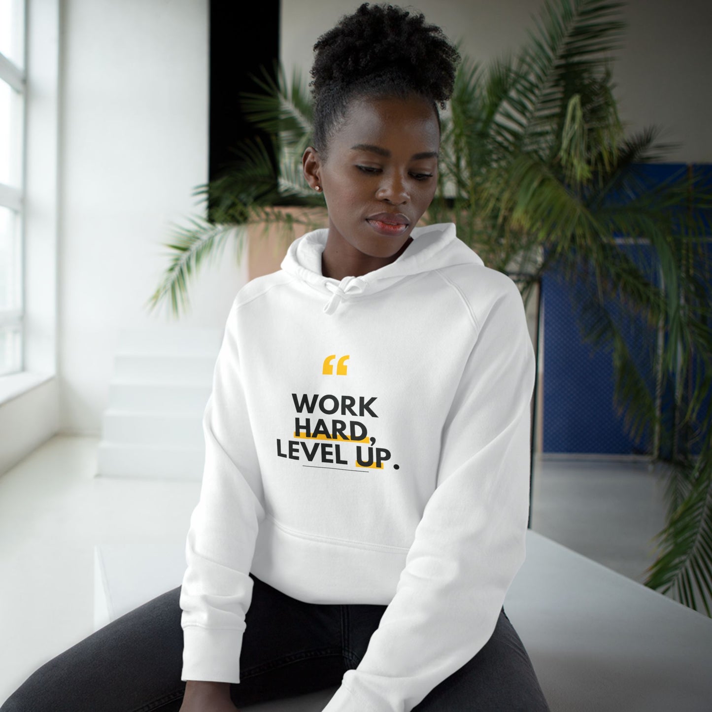 Work Hard, Level Up Hoodie — Motivational Quote Hooded Sweatshirt