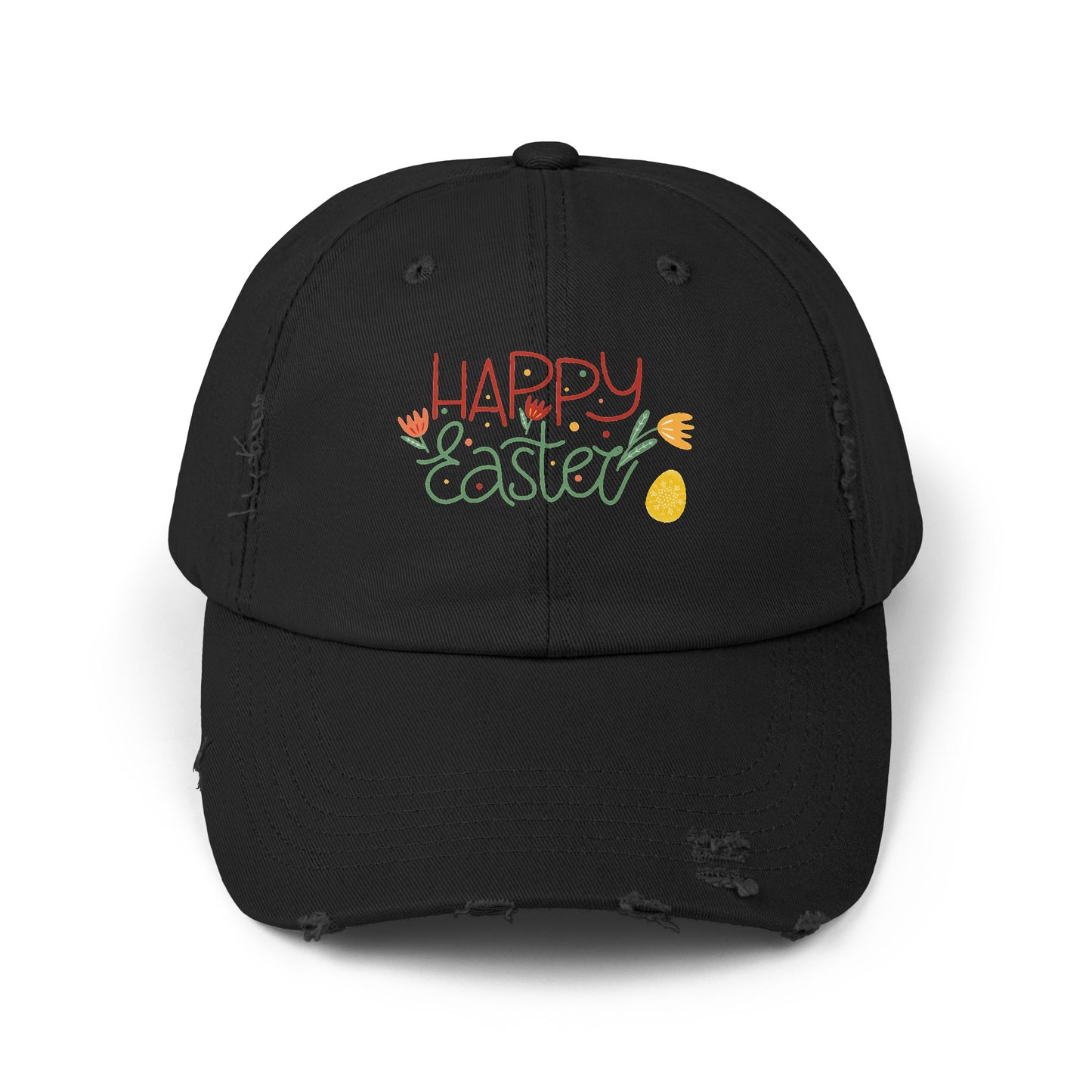 Happy Easter Distressed Cap — Floral Egg Spring Baseball Hat