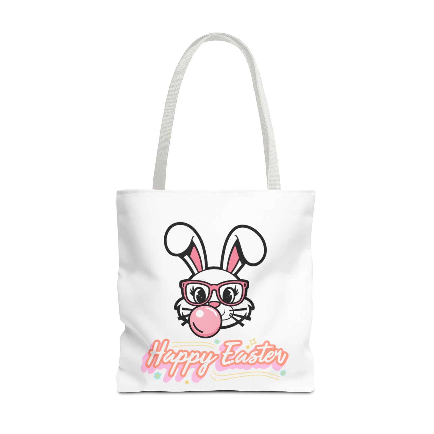 Easter Bunny Tote Bag — "Happy Easter" Cute Bunny with Glasses & Bubblegum