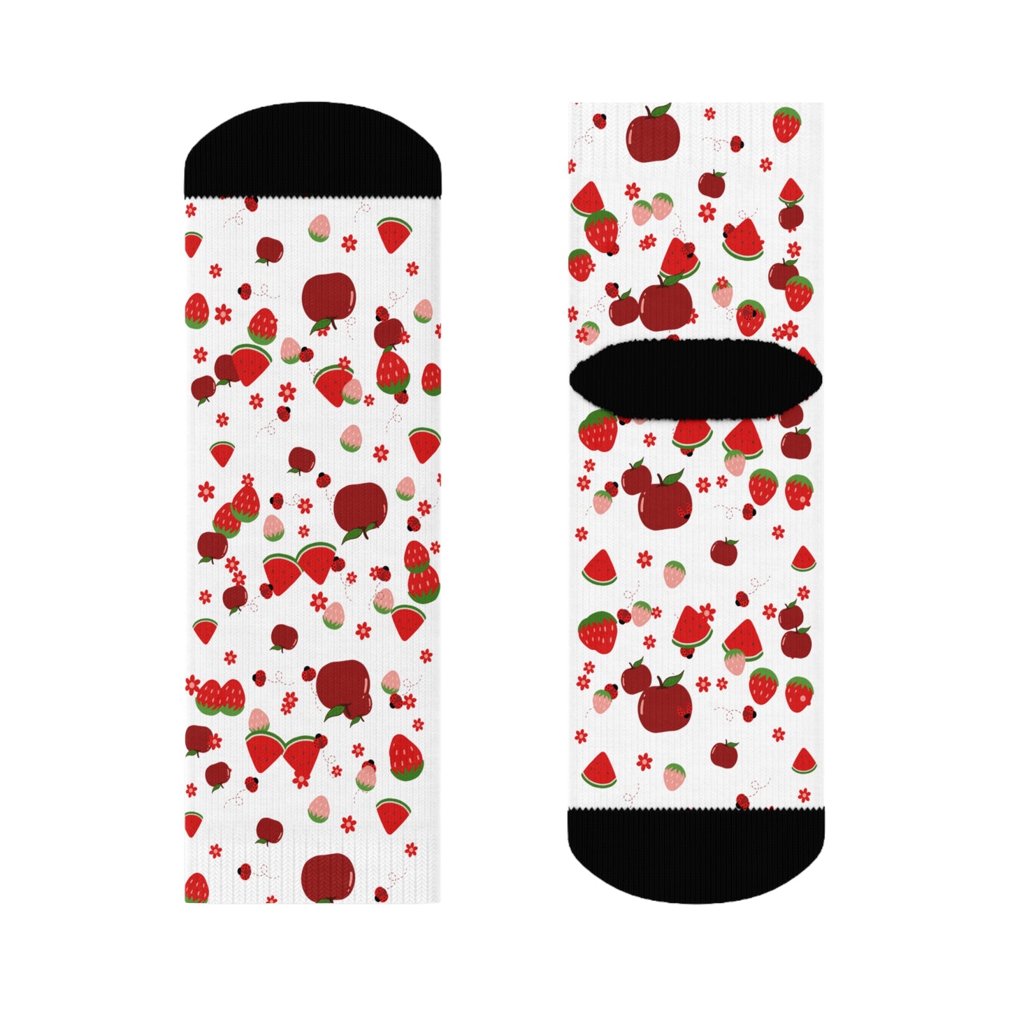 Strawberry Pattern Crew Socks — Cute Red Fruit Print Socks