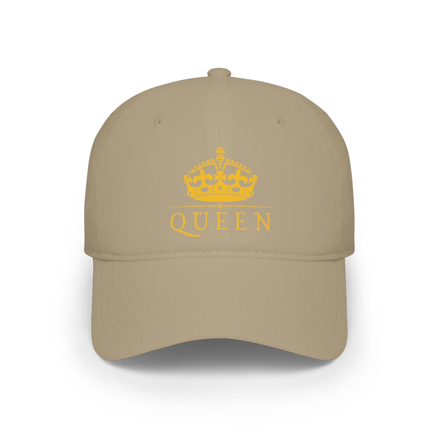 Queen Crown Baseball Cap — Red Low Profile Hat with Gold "QUEEN" Text
