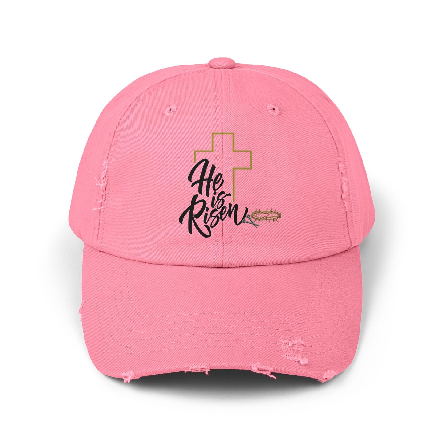 He Risen Distressed Baseball Cap – Christian Cross Hat