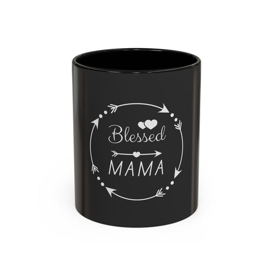 Blessed Mama Accent Coffee Mug – Black 11/15oz Gift for Moms