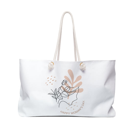 Happy Woman's Day Weekender Bag — Floral Minimalist Travel Tote