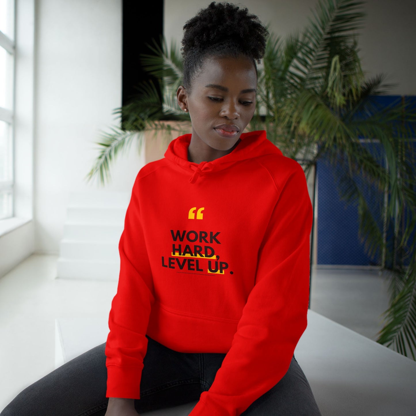Work Hard, Level Up Hoodie — Motivational Quote Hooded Sweatshirt