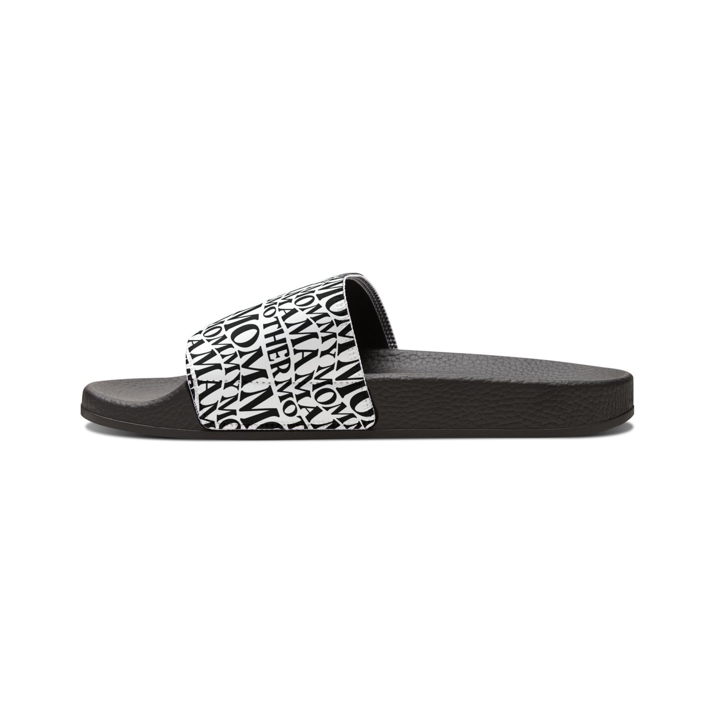 Women's Removable-Strap Slide Sandals — Black Typographic Print