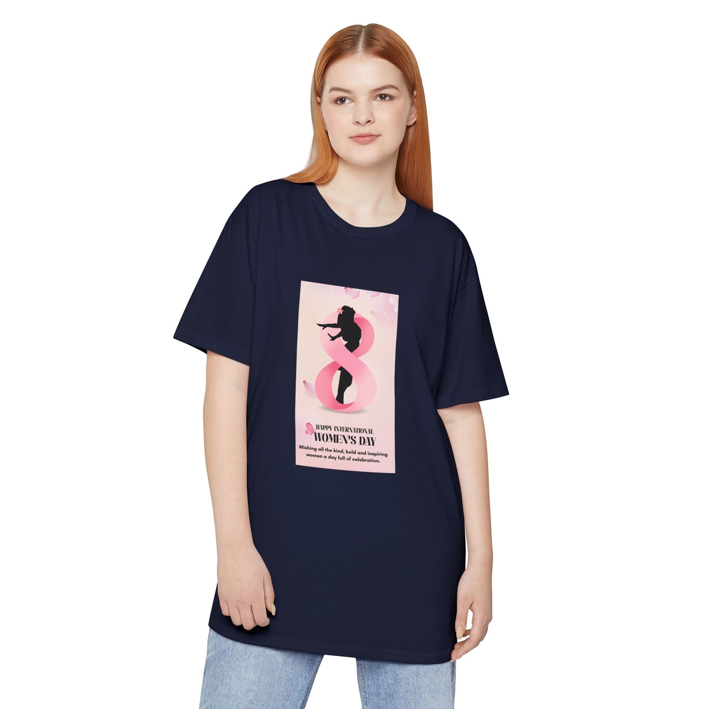 International Women’s Day Graphic Tee — ‘8 March’ Pink Silhouette Long Body T-Shirt