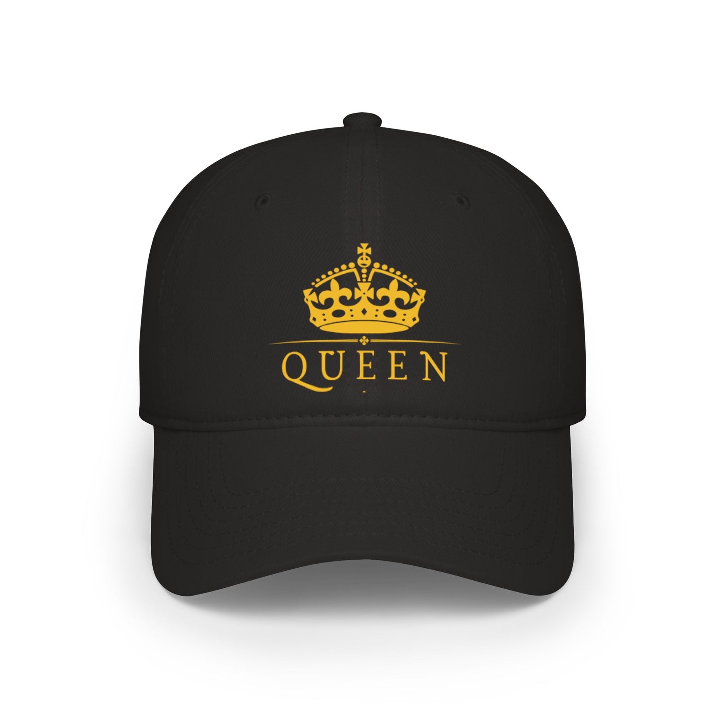 Queen Crown Baseball Cap — Red Low Profile Hat with Gold "QUEEN" Text