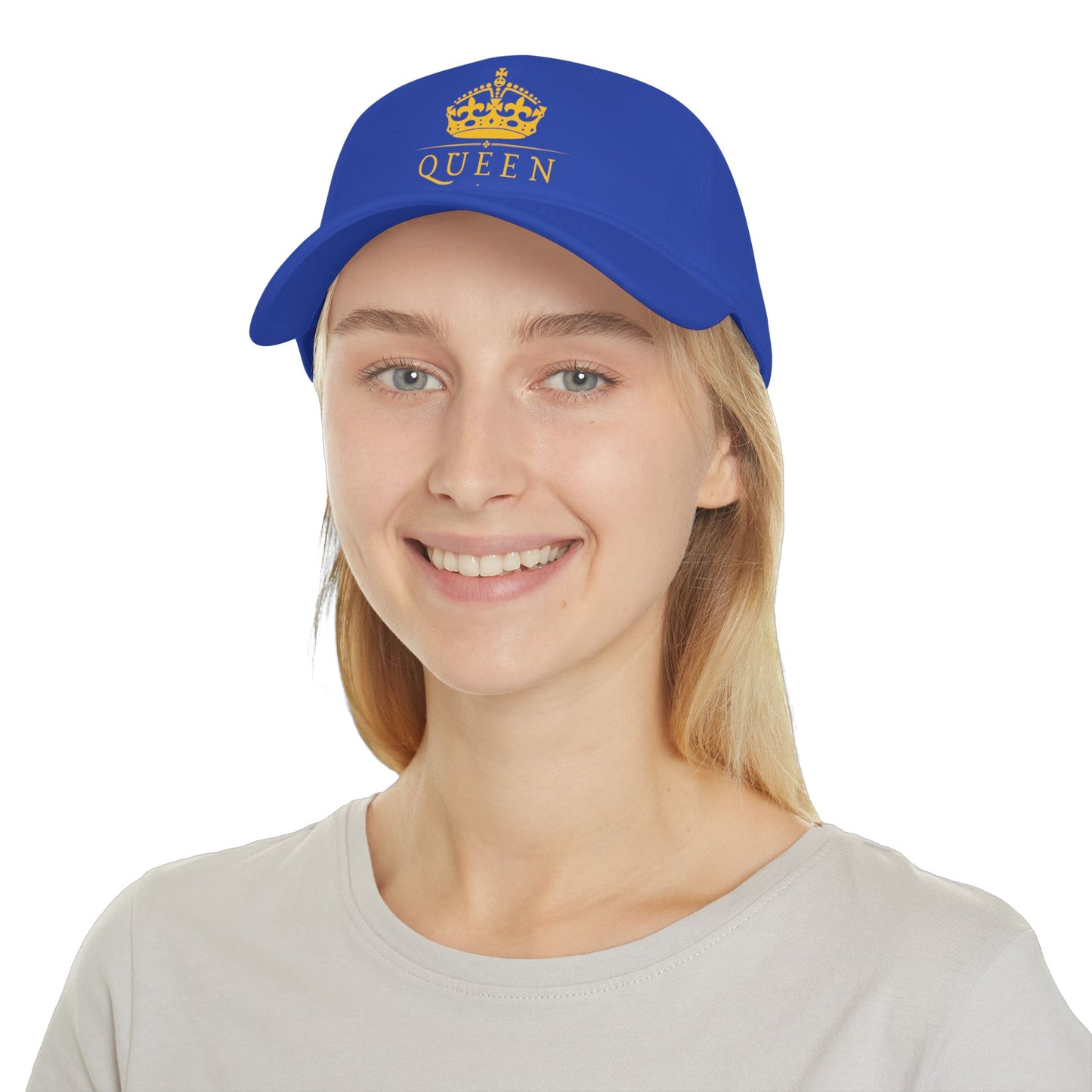 Queen Crown Baseball Cap — Red Low Profile Hat with Gold "QUEEN" Text