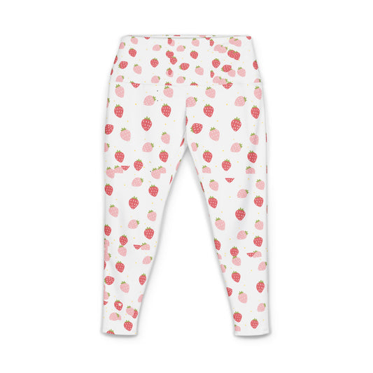 Strawberry Print Women's Yoga Pants — Cute Pink Fruit Leggings