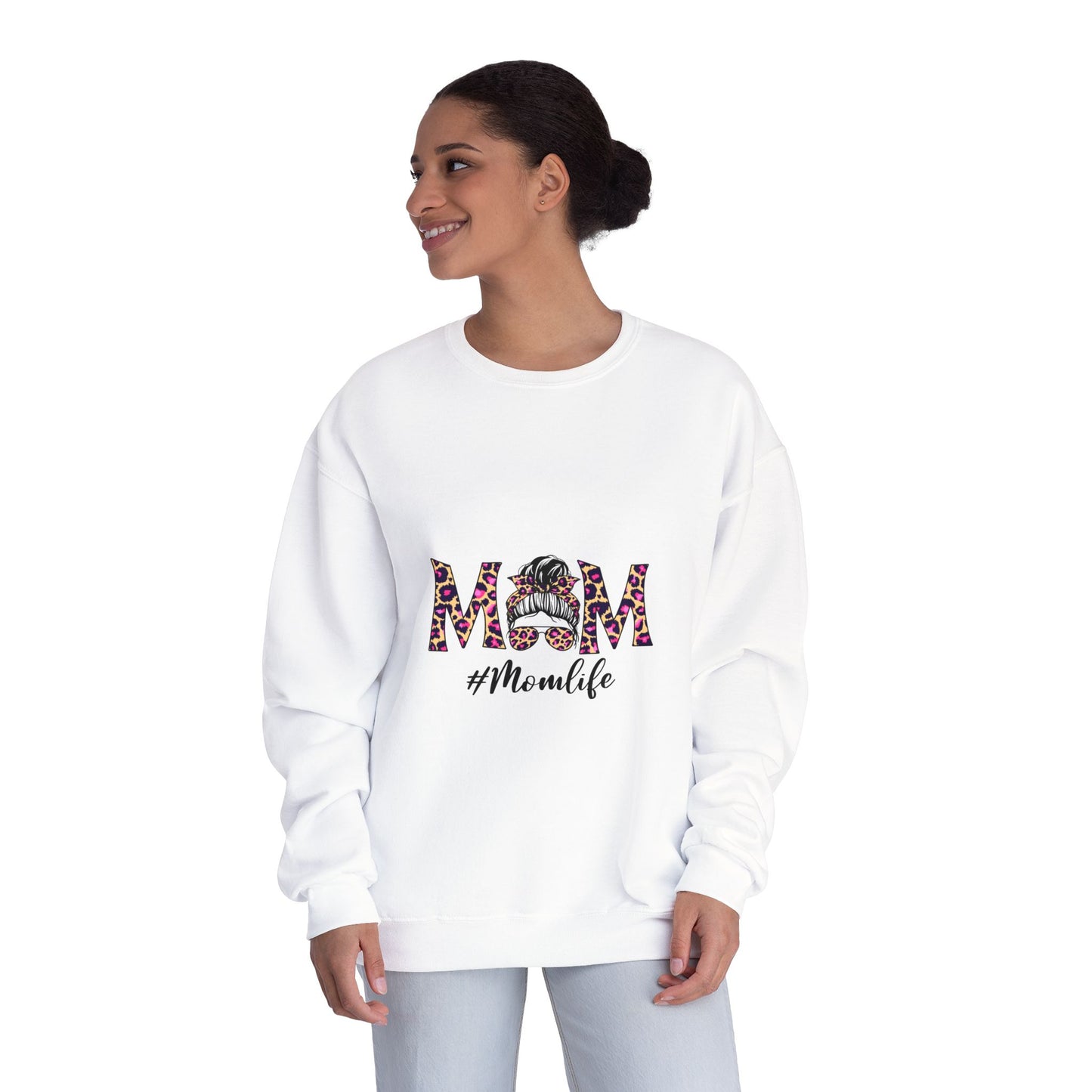 Momlife Floral Crewneck Sweatshirt — “MOM” Leopard Floral Design