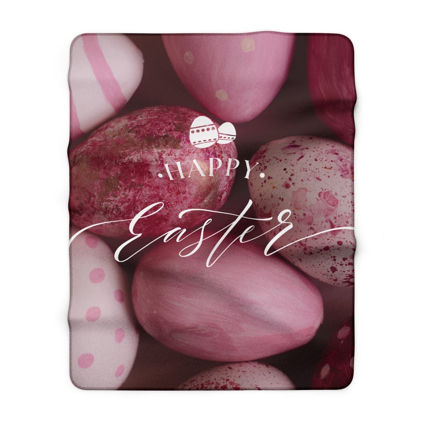 Happy Easter Sherpa Blanket - Pink Easter Eggs Cozy Throw