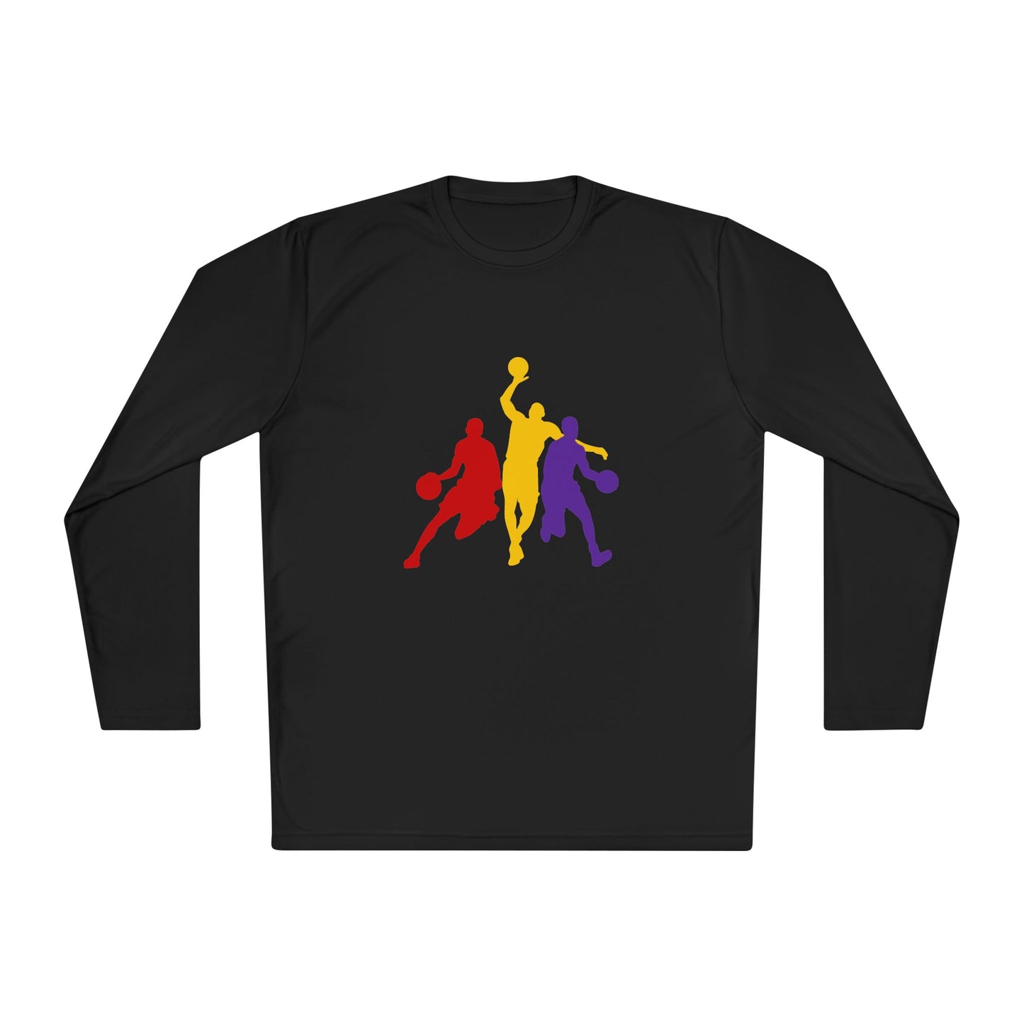 Basketball Silhouette Long Sleeve Tee — Colorful Players Graphic