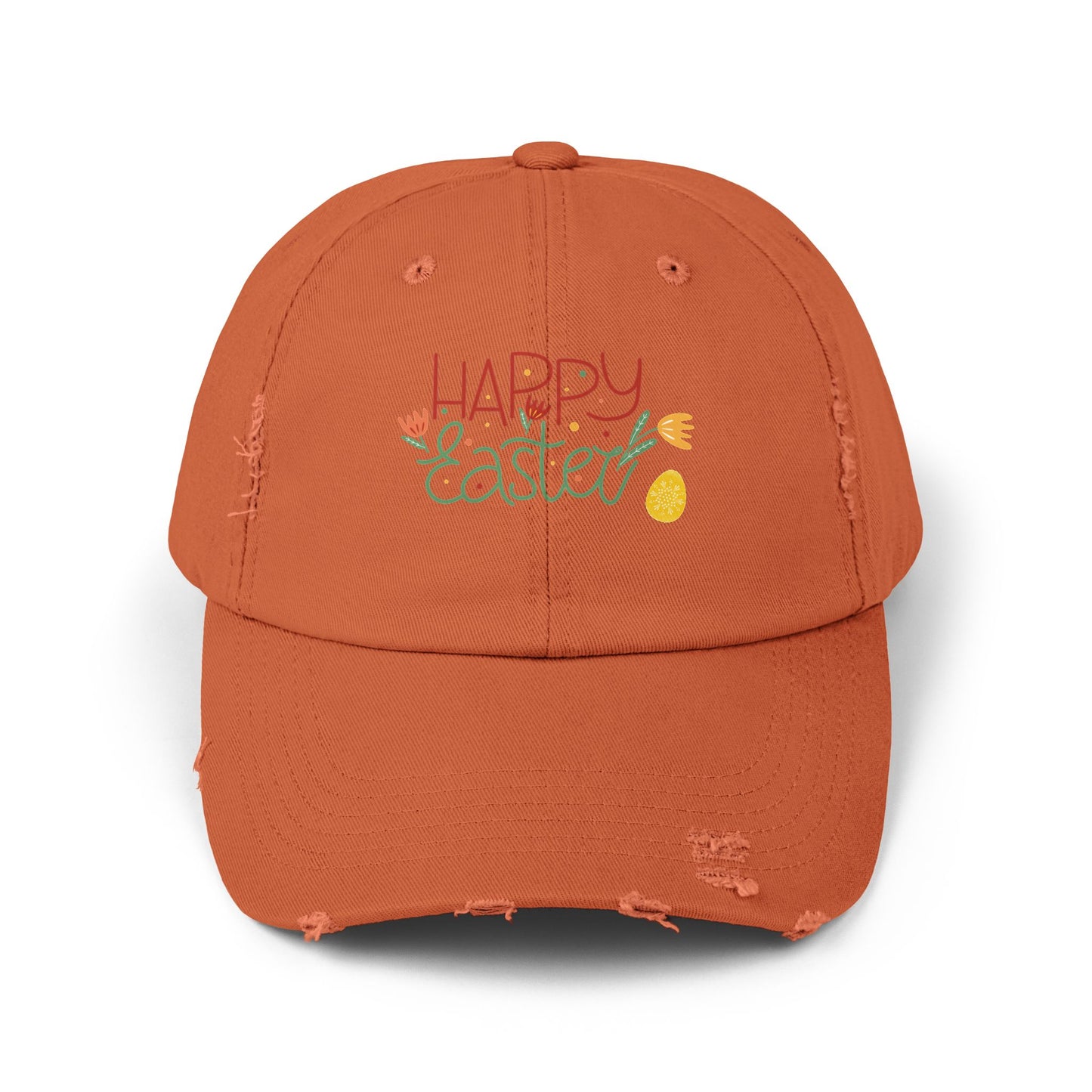 Happy Easter Distressed Cap — Floral Egg Spring Baseball Hat