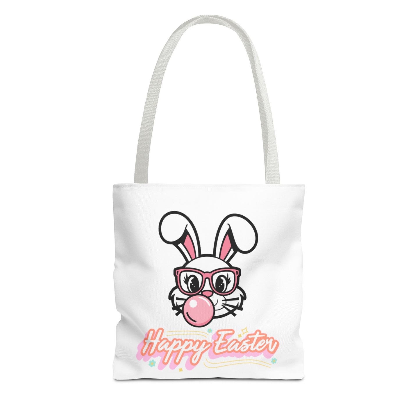 Easter Bunny Tote Bag — "Happy Easter" Cute Bunny with Glasses & Bubblegum