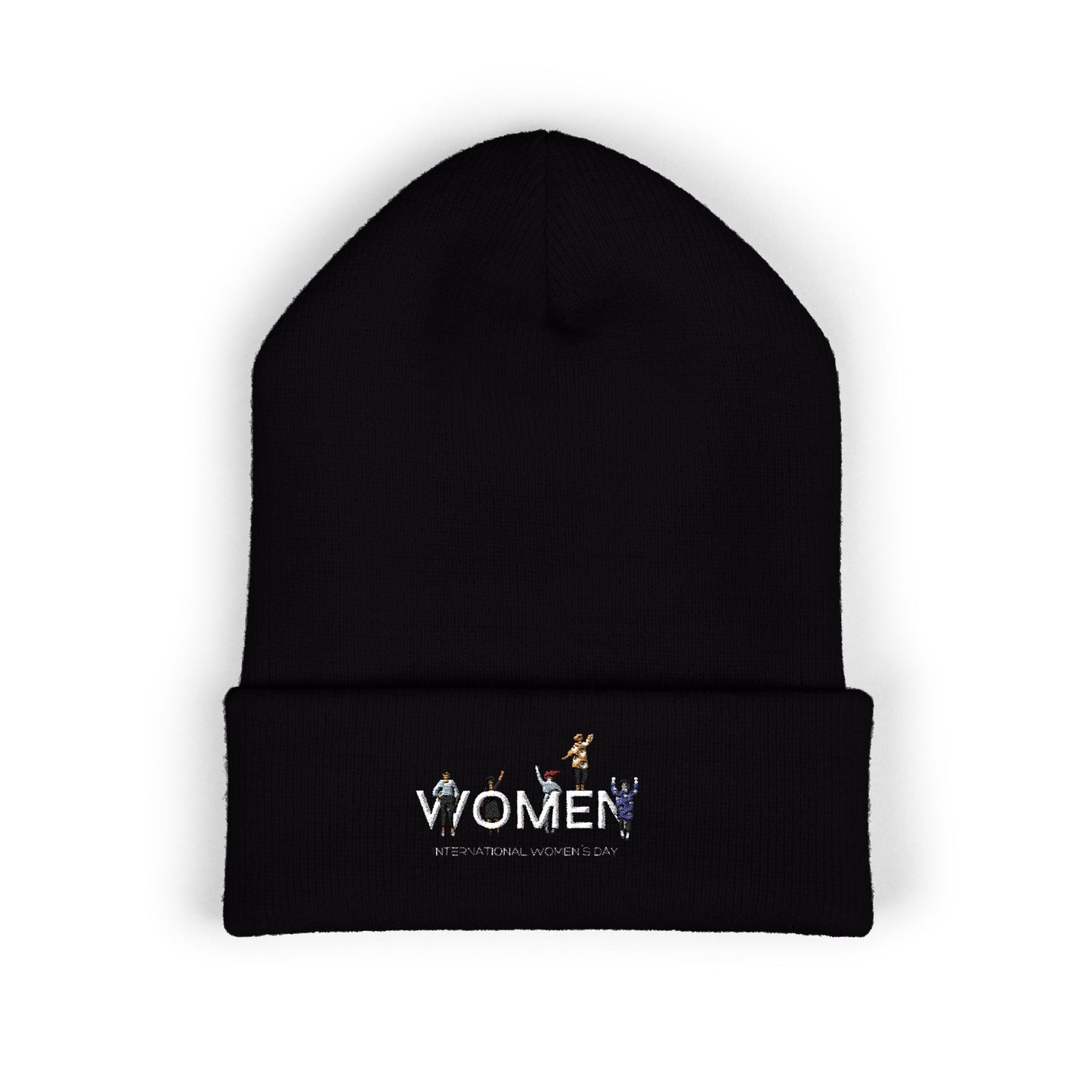 Embroidered Penguin Line Cuffed Beanie — Cute Winter Animal Knit Hat