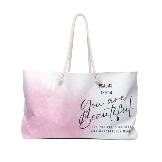You Are Beautiful Weekender Bag – Inspirational Psalm 139:14 Travel Tote