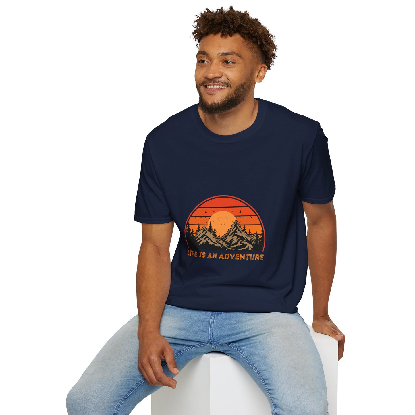 Adventure Mountains T-Shirt — "Life Is An Adventure" Retro Sunset Tee
