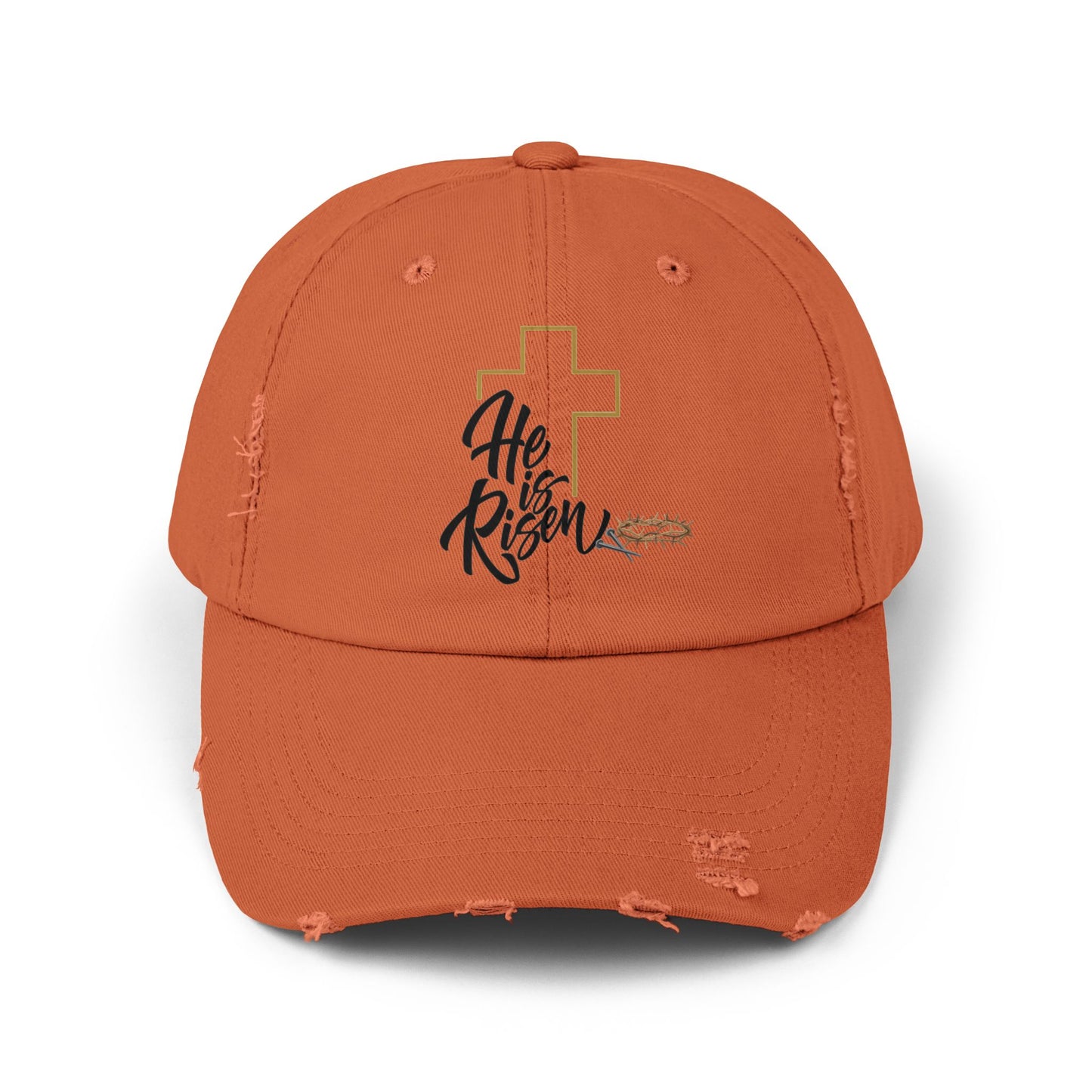 He Risen Distressed Baseball Cap – Christian Cross Hat