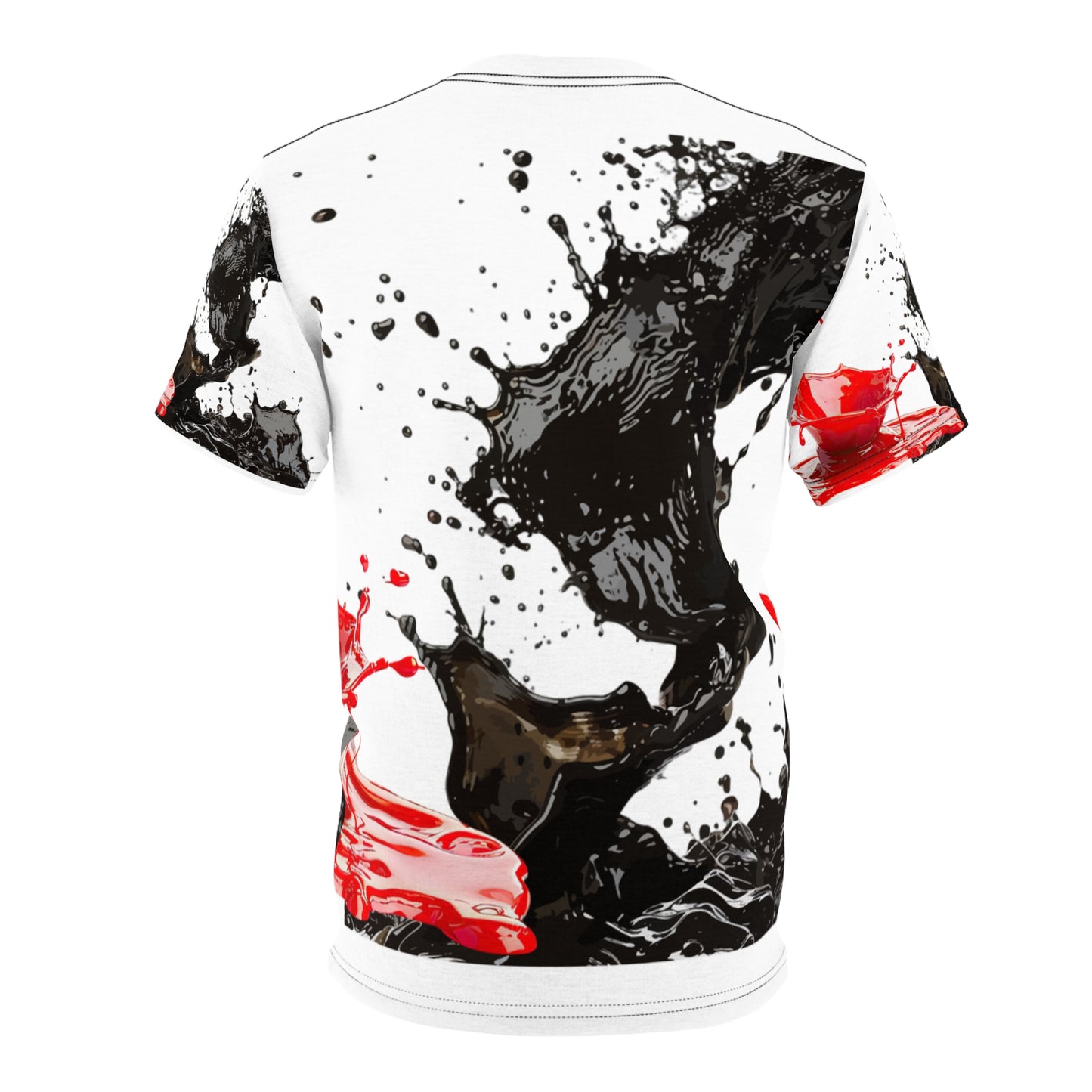 Ink Splash Tee – Abstract Black & Red All-Over Print Shirt
