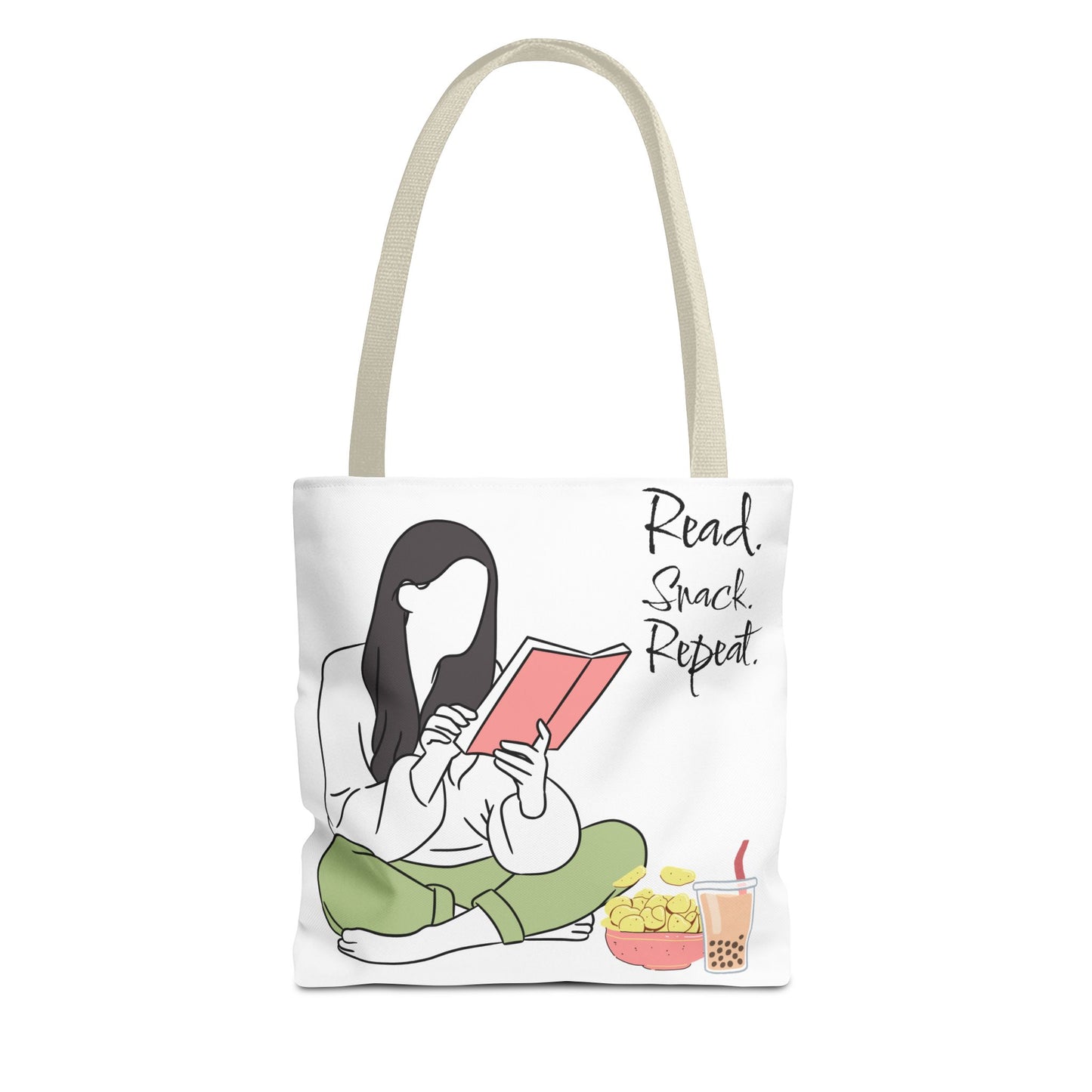 Reading Snack Tote Bag — "Read. Snack. Repeat." Book Lover Canvas Tote