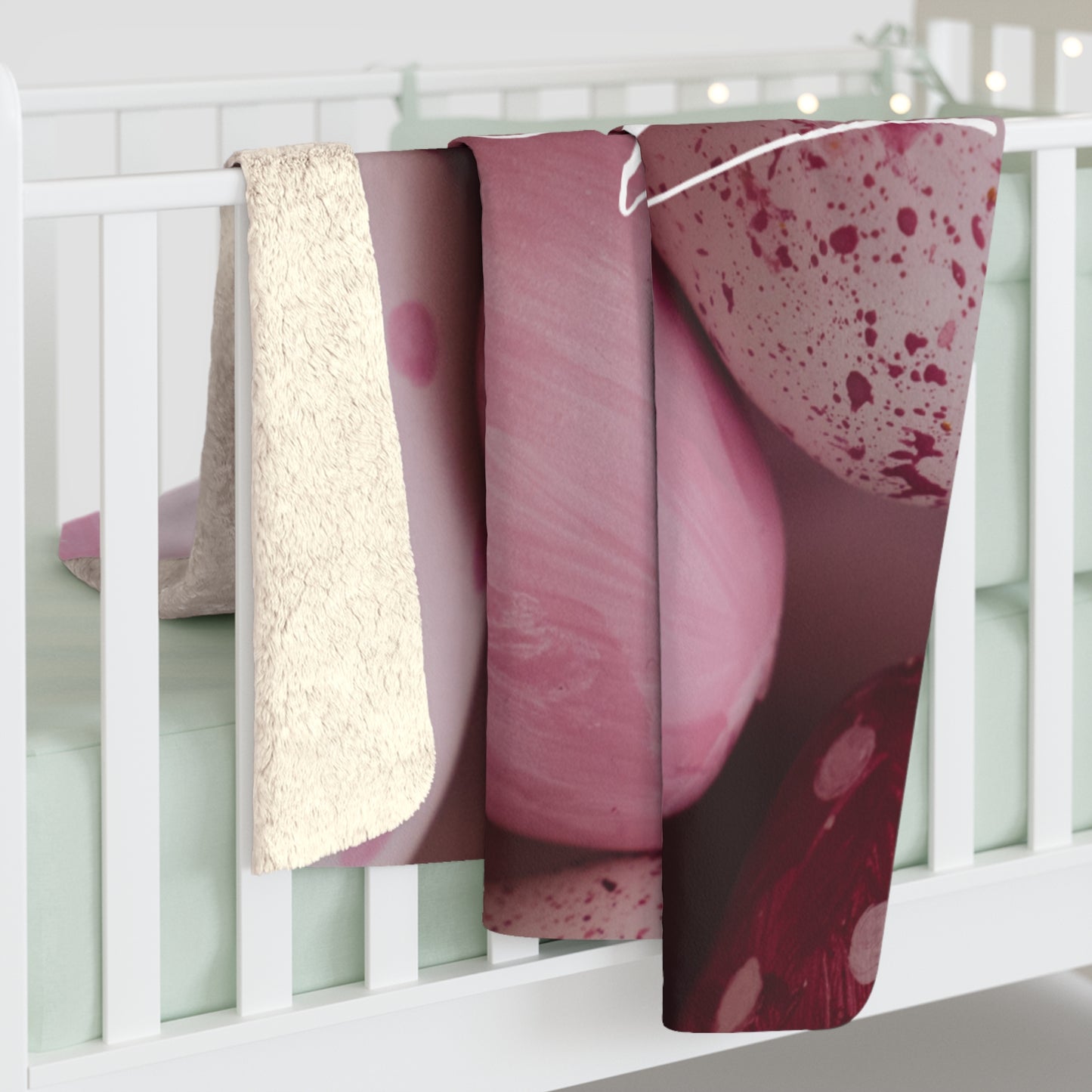 Happy Easter Sherpa Blanket - Pink Easter Eggs Cozy Throw