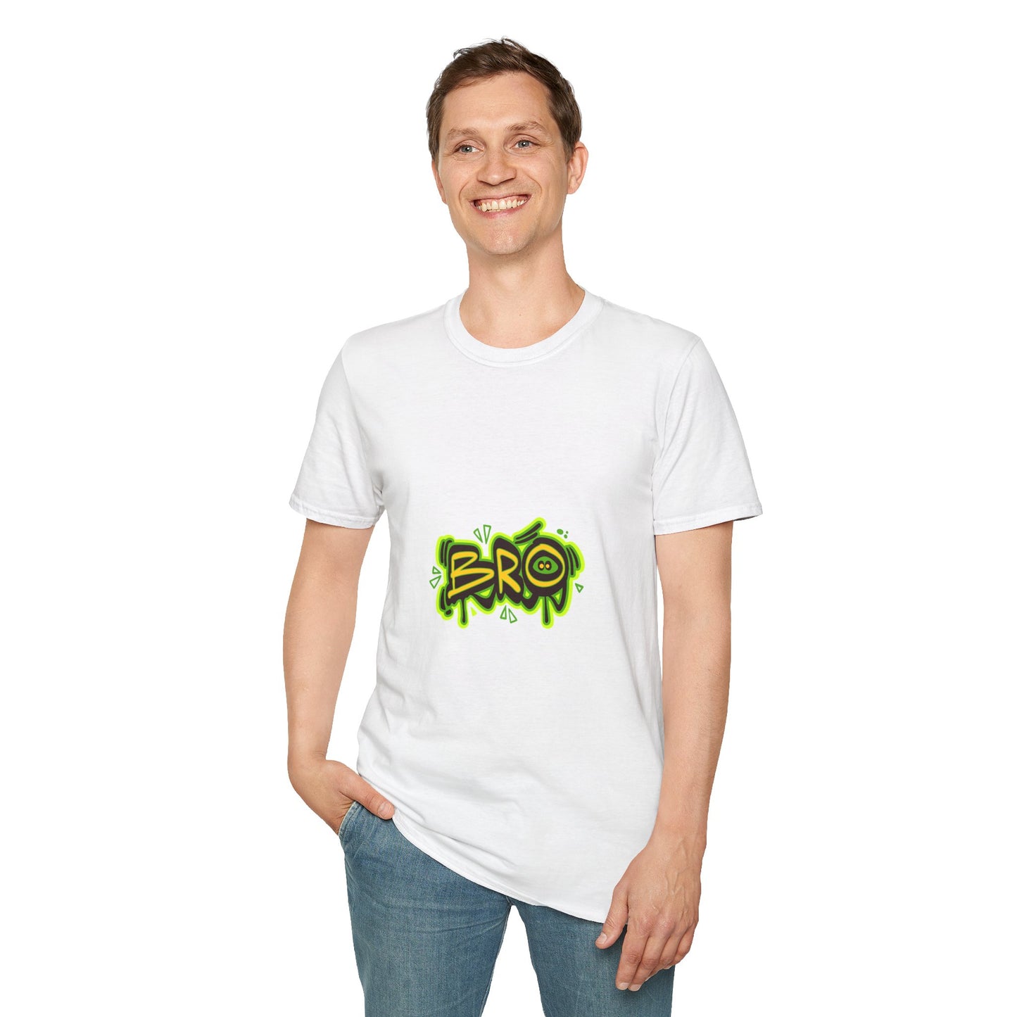 Bro Graffiti T-Shirt — Urban Streetwear Tee with Neon Green Spray Graphic