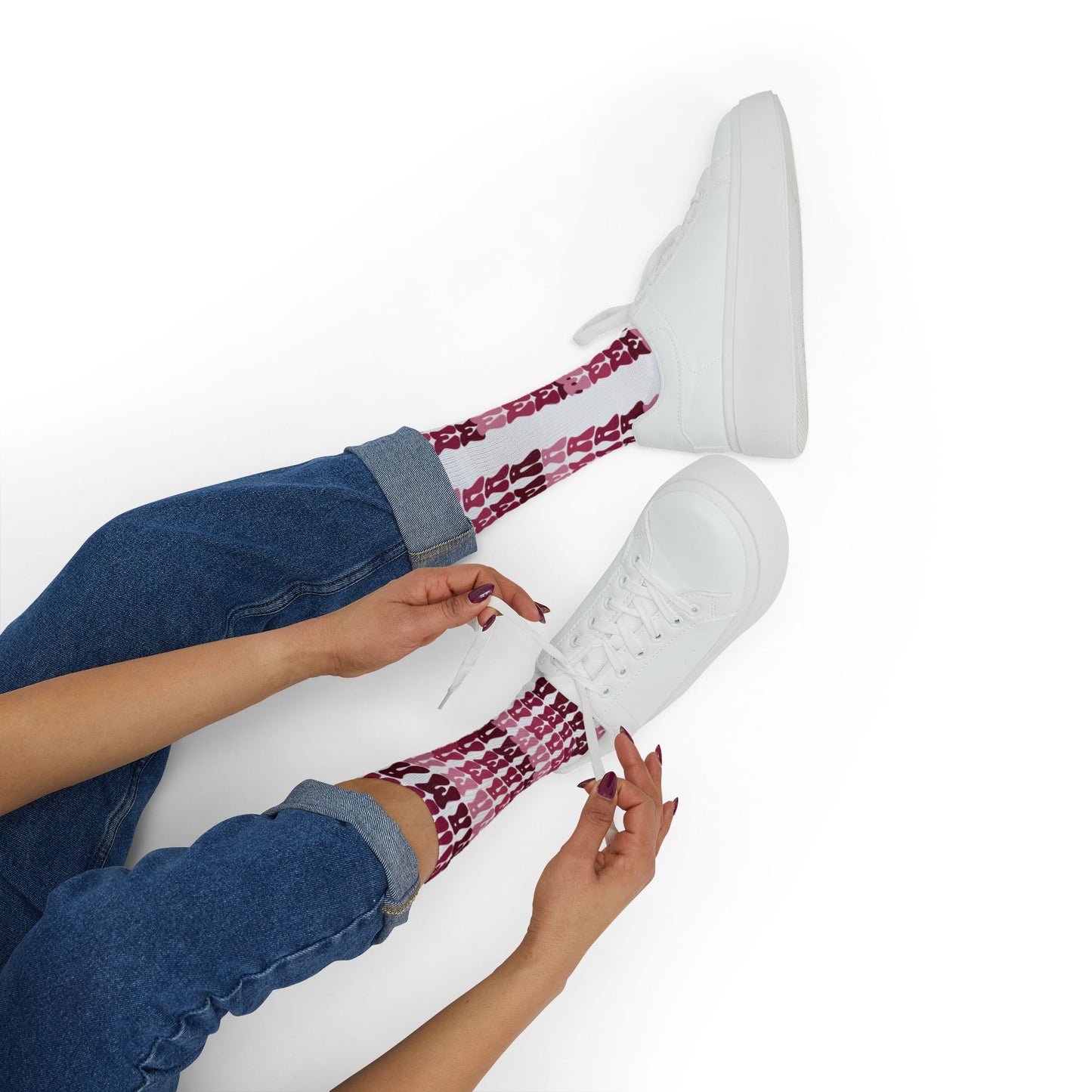 Pink Plaid Sublimation Socks — Custom Patterned Crew Socks