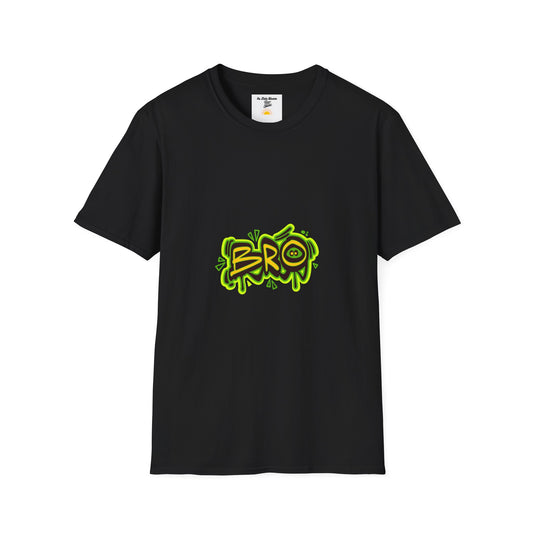 Bro Graffiti T-Shirt — Urban Streetwear Tee with Neon Green Spray Graphic