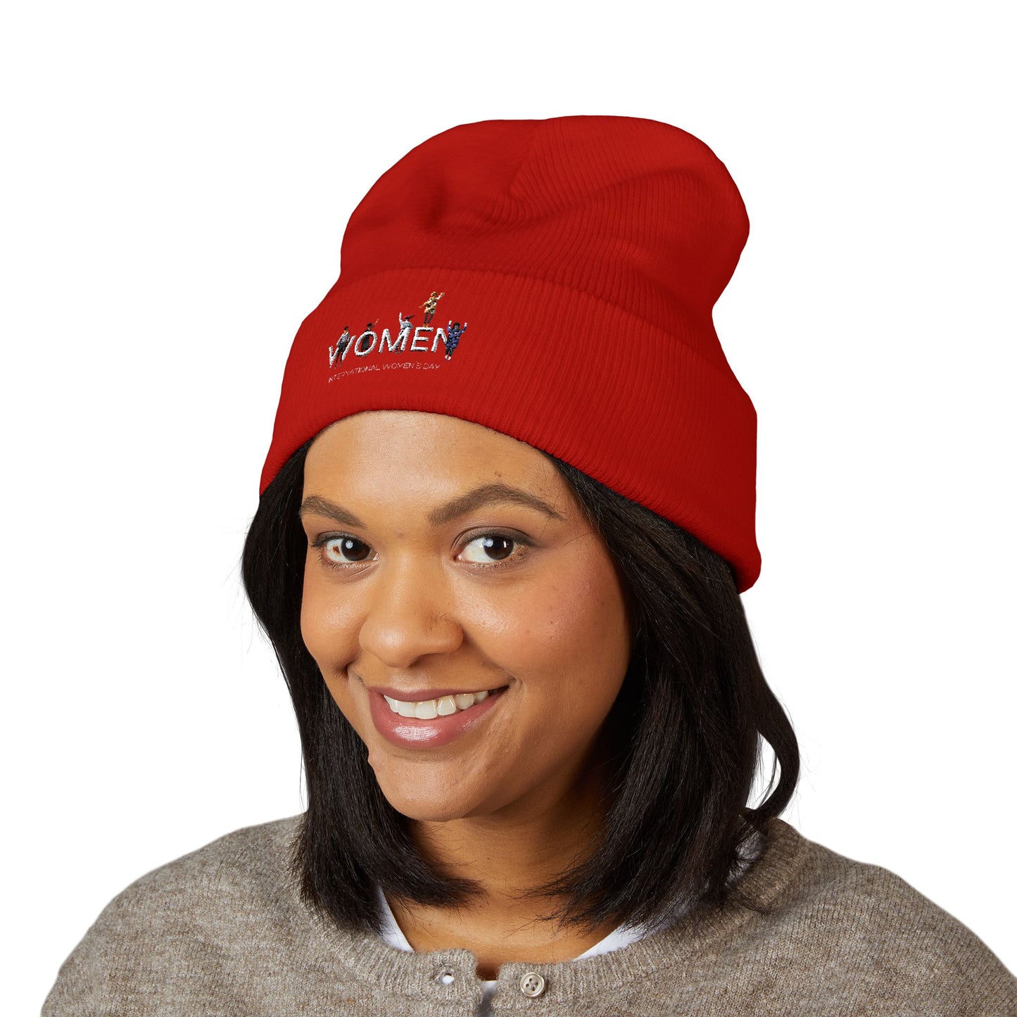 Embroidered Penguin Line Cuffed Beanie — Cute Winter Animal Knit Hat