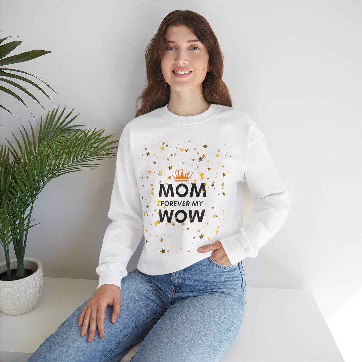 Mom Forever My Wow Crewneck Sweatshirt — Mother's Day Gift, Sparkle Crown Design