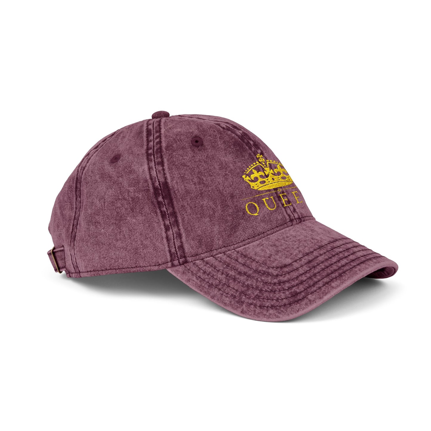 Embroidered 'Queen' Vintage Baseball Cap - Distressed Red Crown Hat