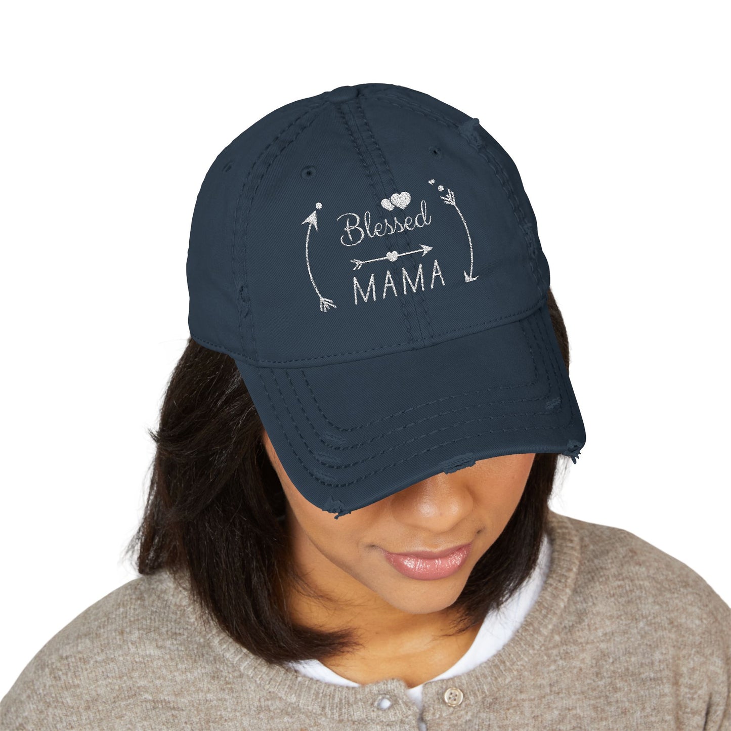 Blessed Mama Embroidered Distressed Dad Hat