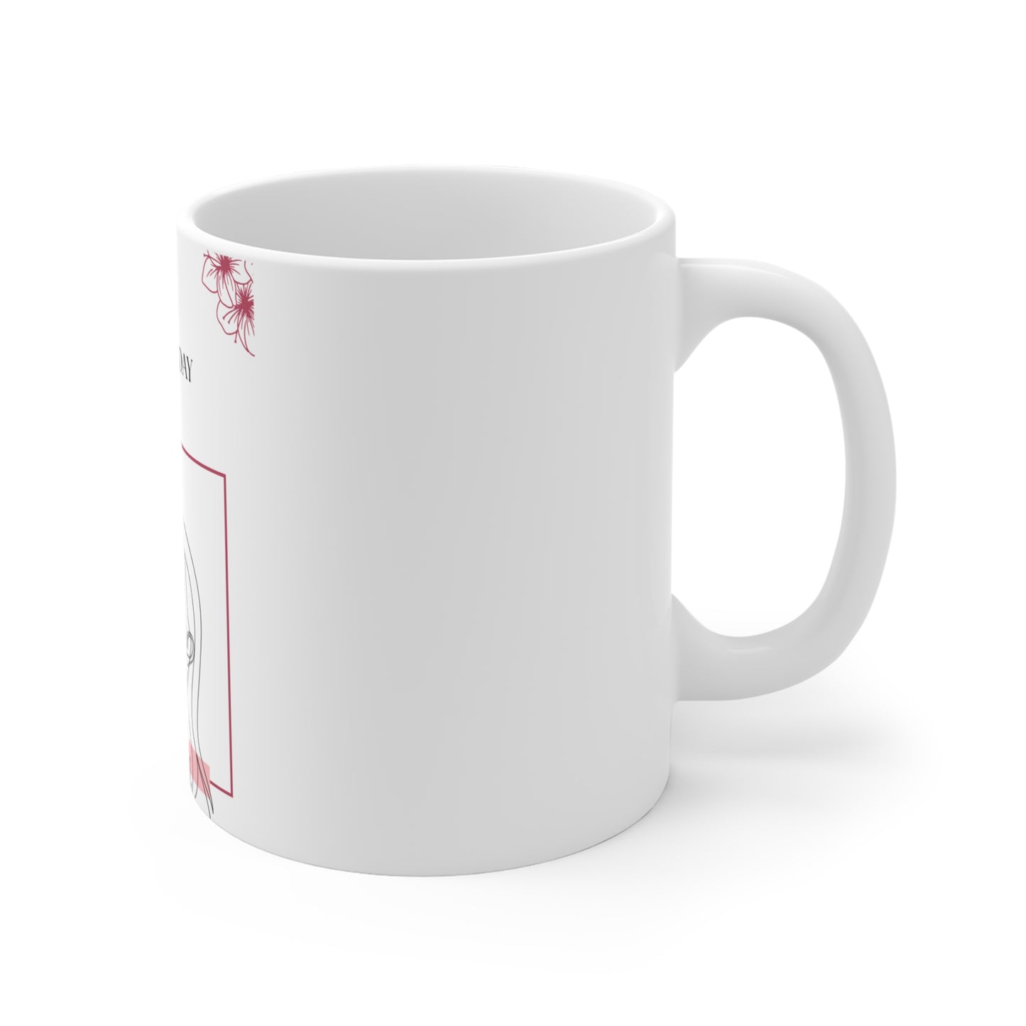 Women's Day Mug — 'Happy Woman's Day' Floral Line Art Coffee Cup