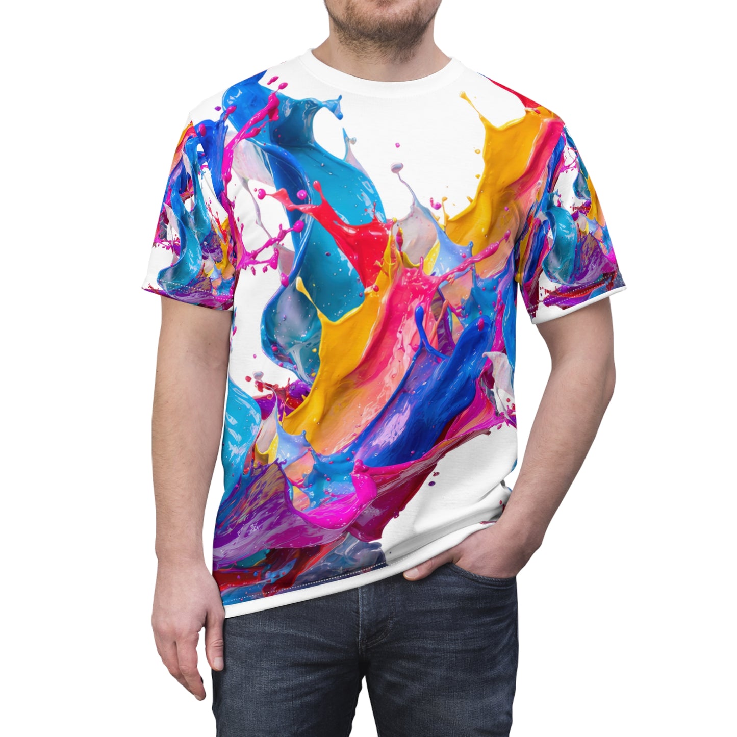 Abstract Paint Splash Tee — Colorful All-Over Print Art Shirt