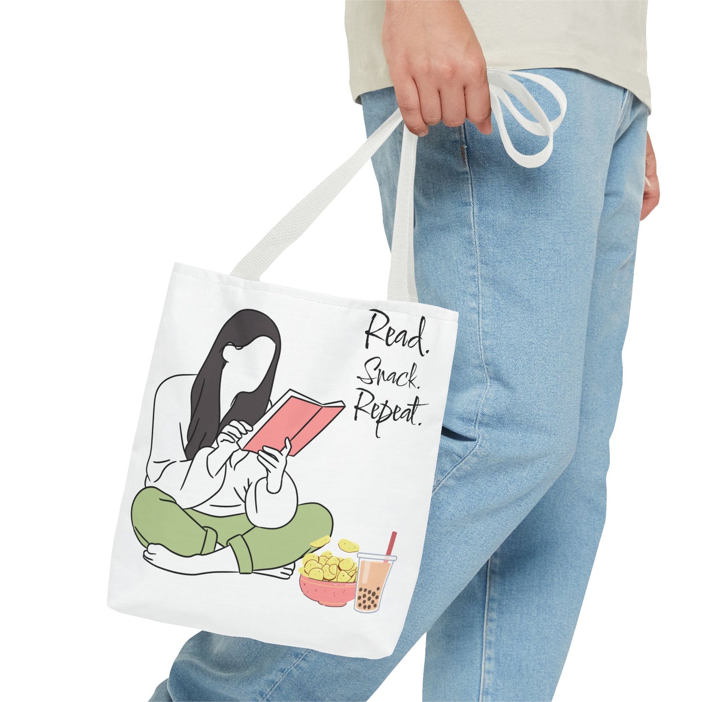 Reading Snack Tote Bag — "Read. Snack. Repeat." Book Lover Canvas Tote