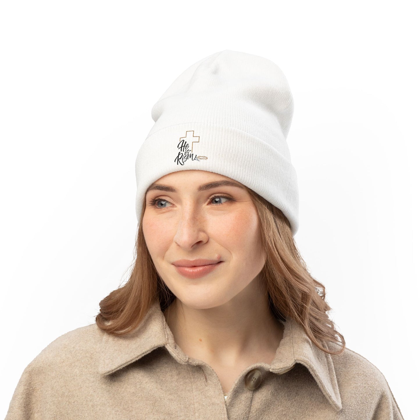 He Is Risen Embroidered Knit Beanie