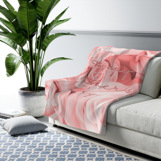 Mother's Day Sherpa Blanket - Pink Rose Floral "Happy Mother's Day" Cozy Throw