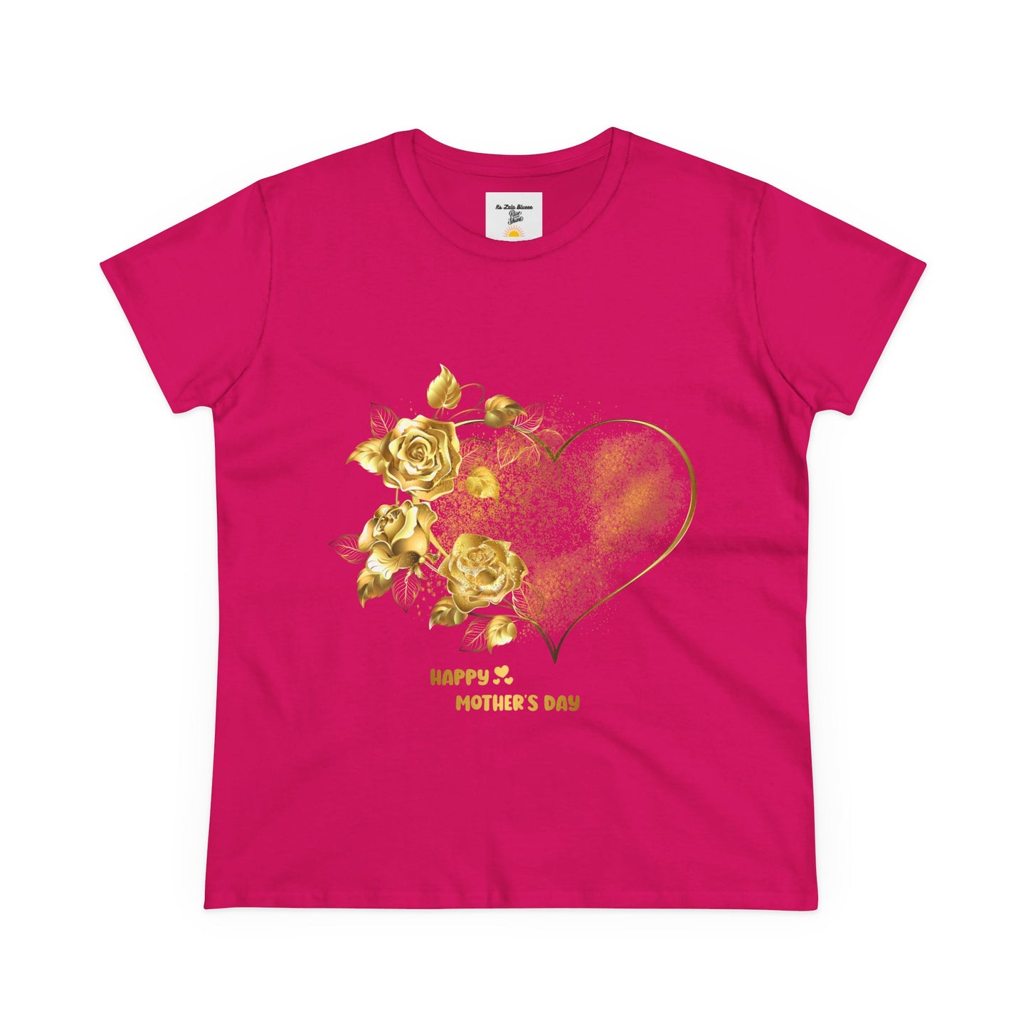 Happy Mother's Day Women's Midweight Cotton Tee with Gold Roses