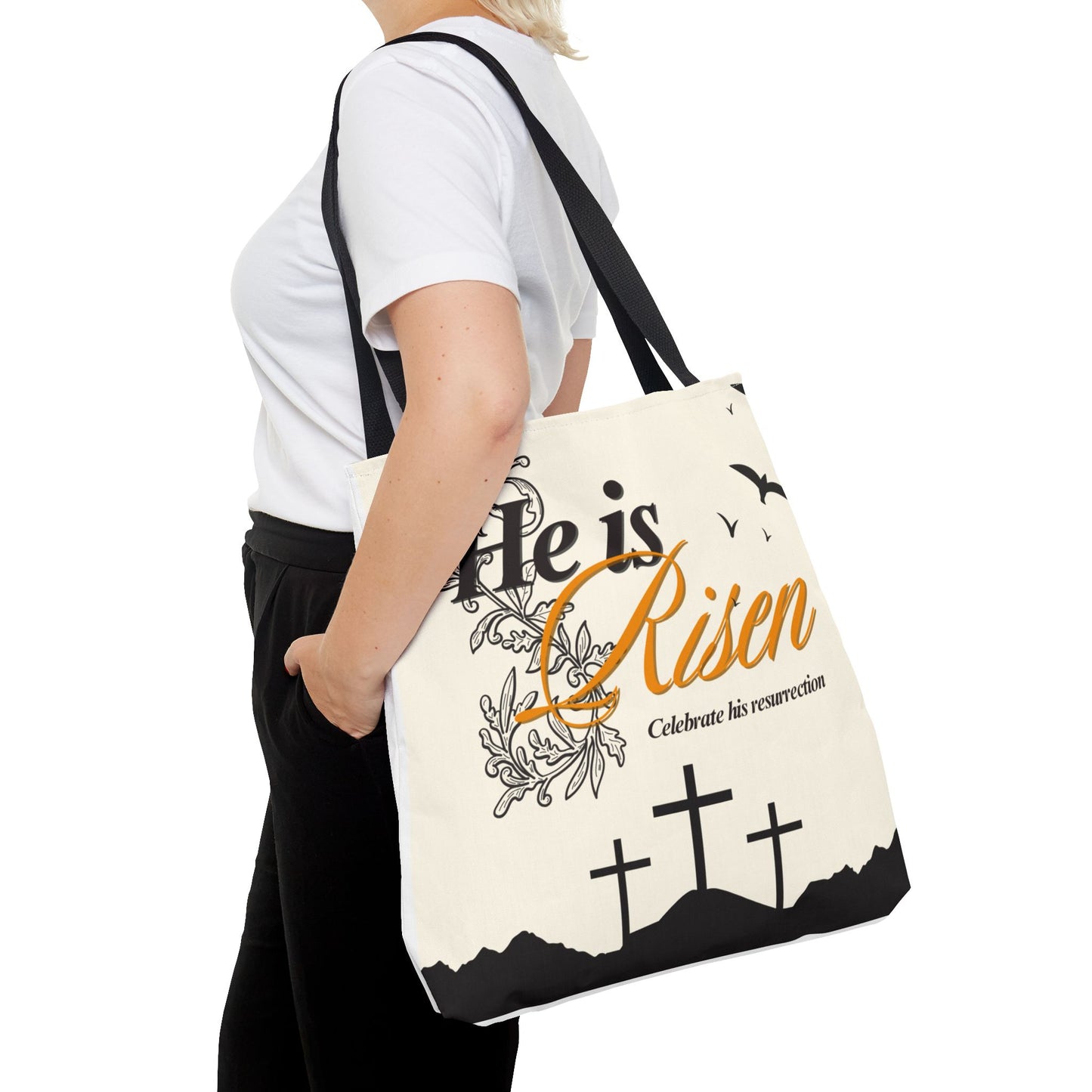 He Is Risen Easter Tote Bag — Christian Resurrection Canvas Tote
