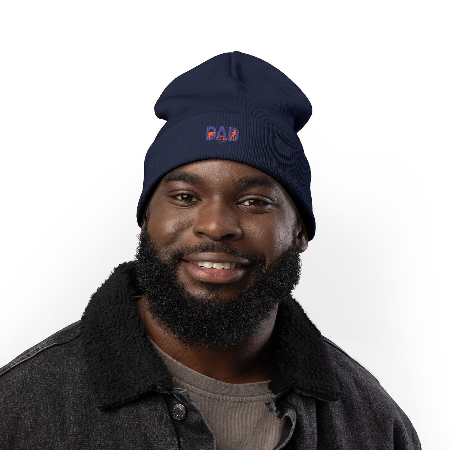 Embroidered 'DAD' Knit Beanie – Floral Accent Winter Hat for Fathers