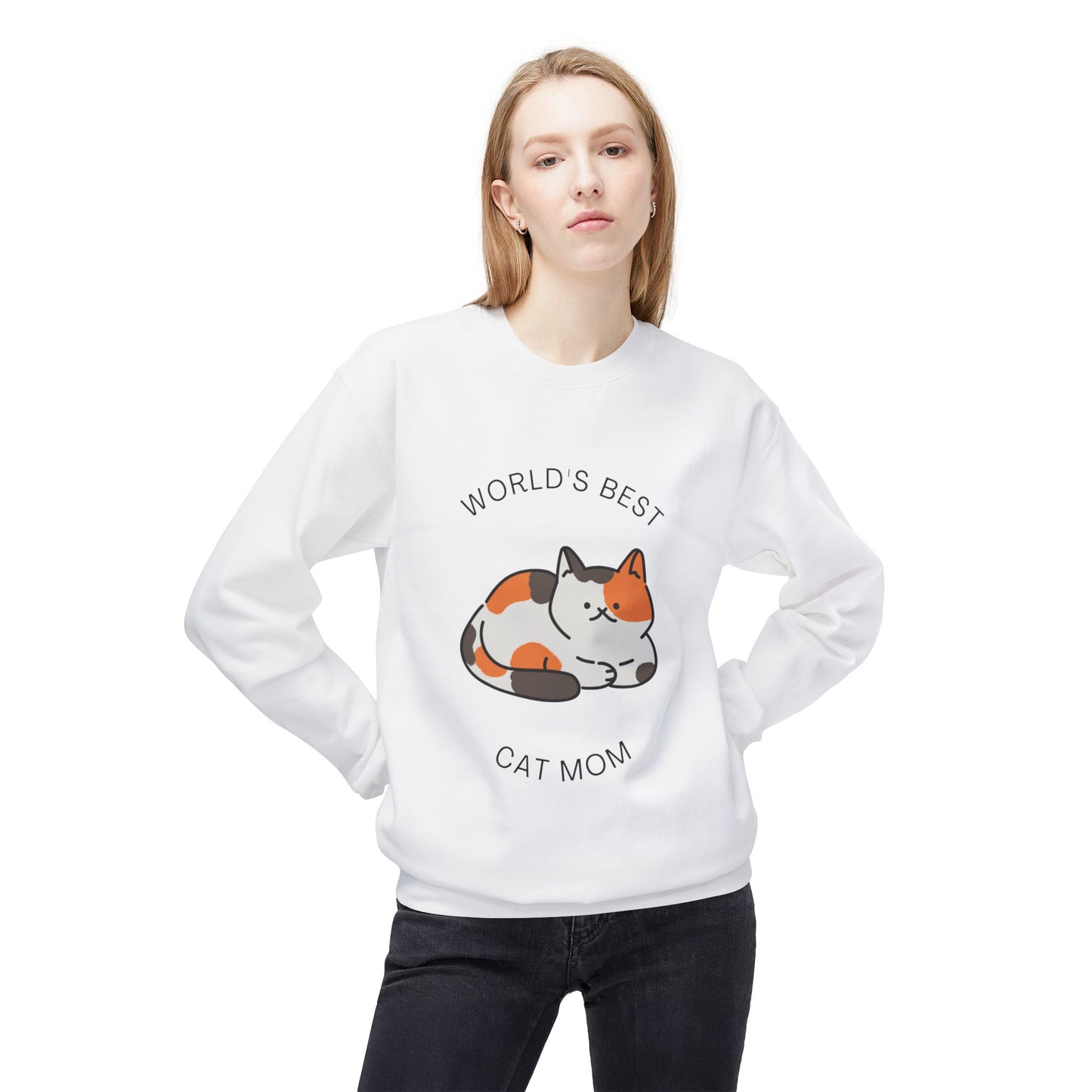 Cat Mom Sweatshirt - "World's Best" Cute Calico Cat Crewneck
