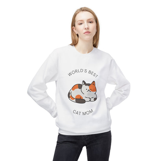 Cat Mom Sweatshirt - "World's Best" Cute Calico Cat Crewneck