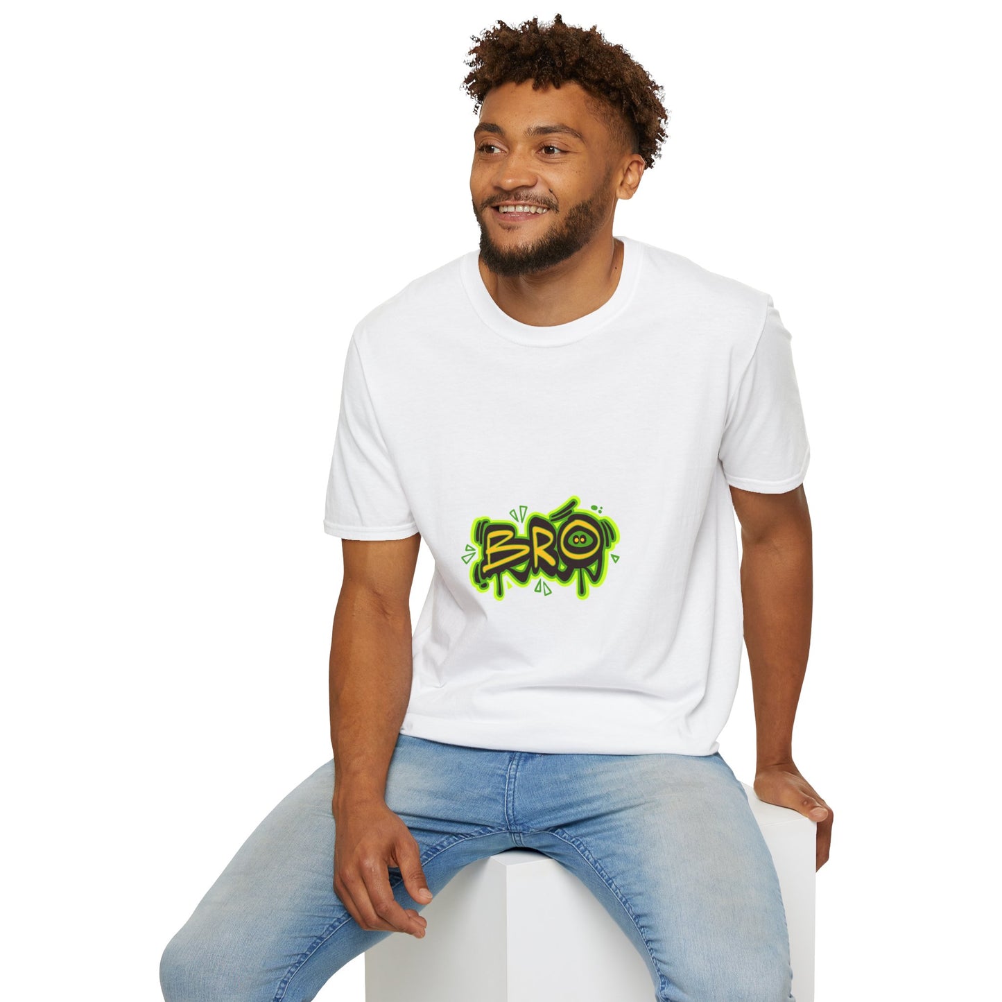 Bro Graffiti T-Shirt — Urban Streetwear Tee with Neon Green Spray Graphic