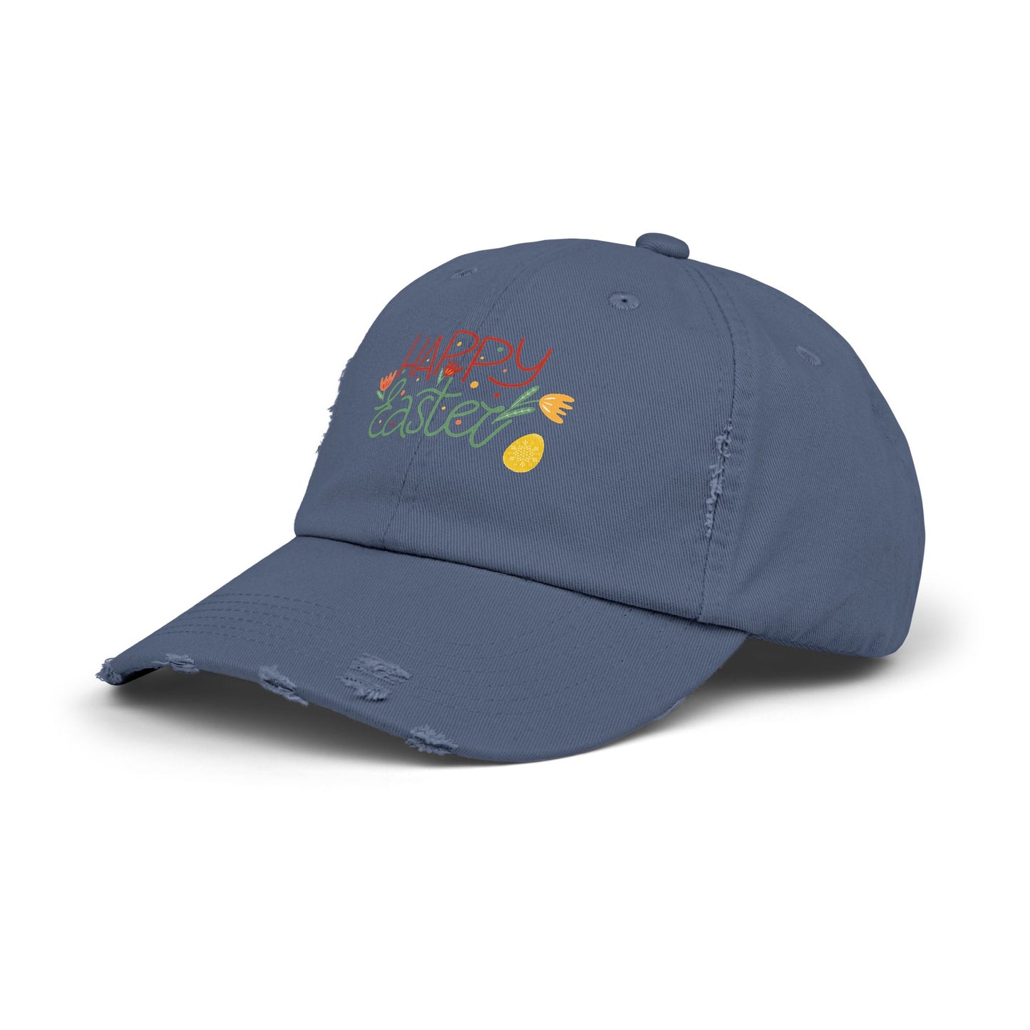 Happy Easter Distressed Cap — Floral Egg Spring Baseball Hat