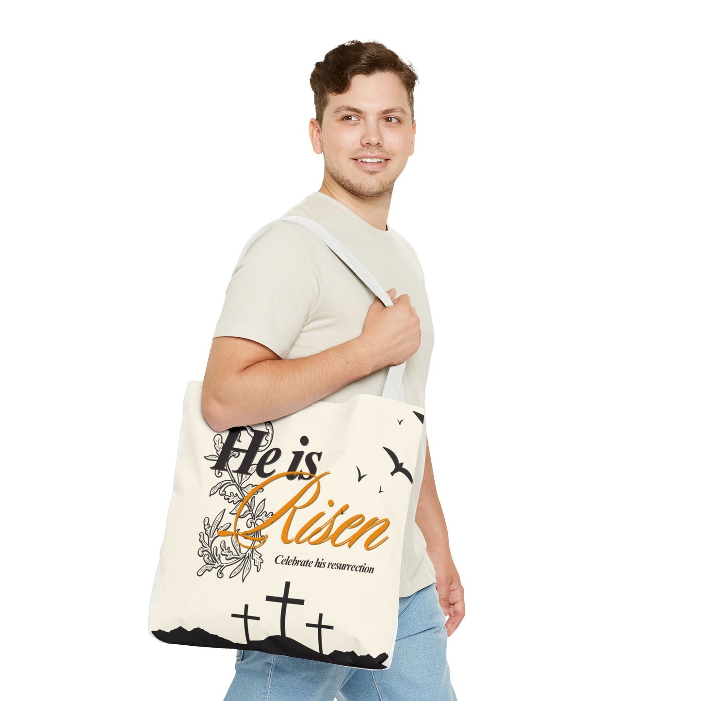 He Is Risen Easter Tote Bag — Christian Resurrection Canvas Tote