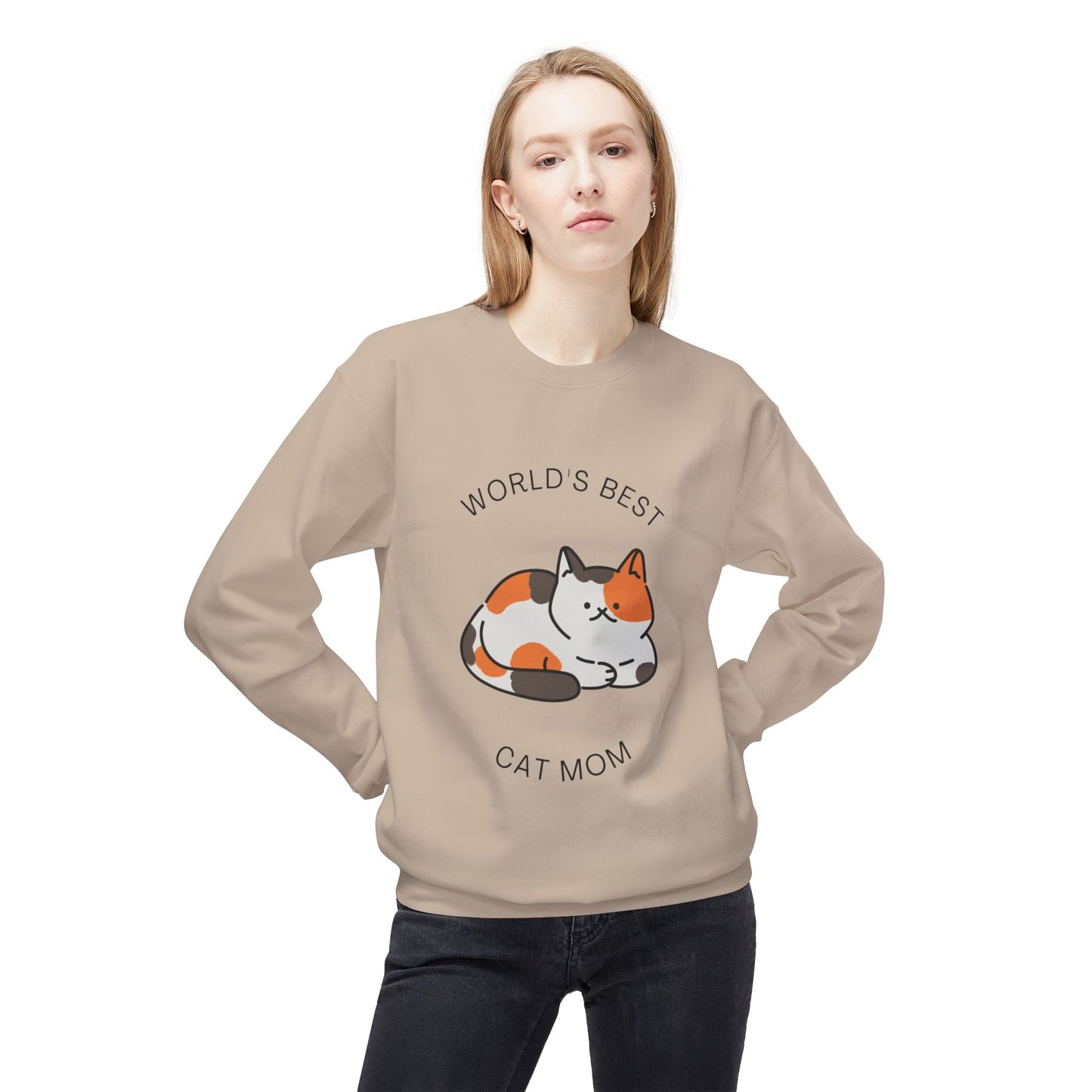 Cat Mom Sweatshirt - "World's Best" Cute Calico Cat Crewneck