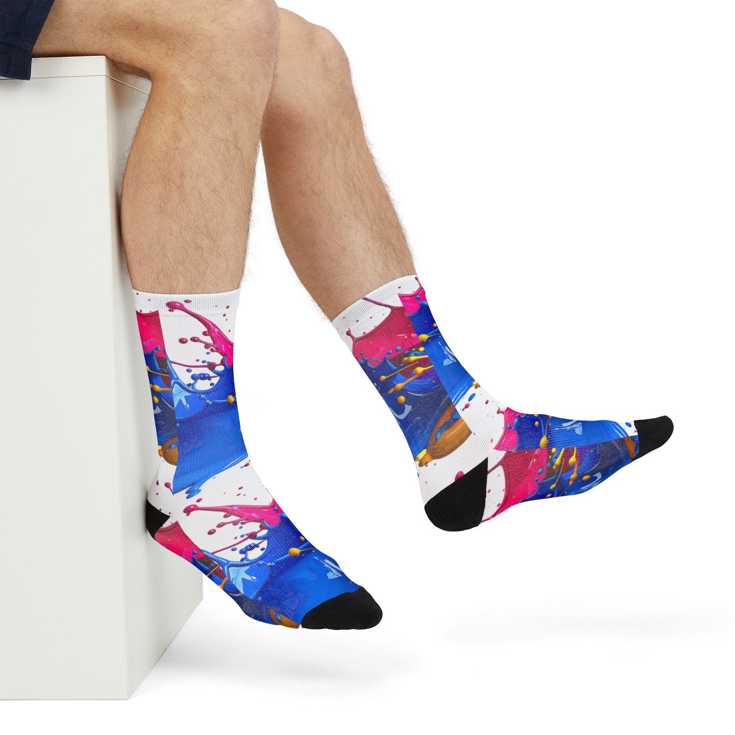 Color Splash Sublimation Crew Socks — Vibrant Paint Splash Athletic Socks