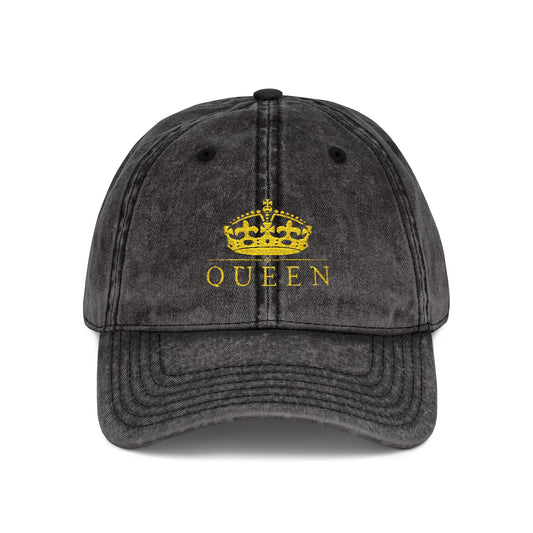 Embroidered 'Queen' Vintage Baseball Cap - Distressed Red Crown Hat