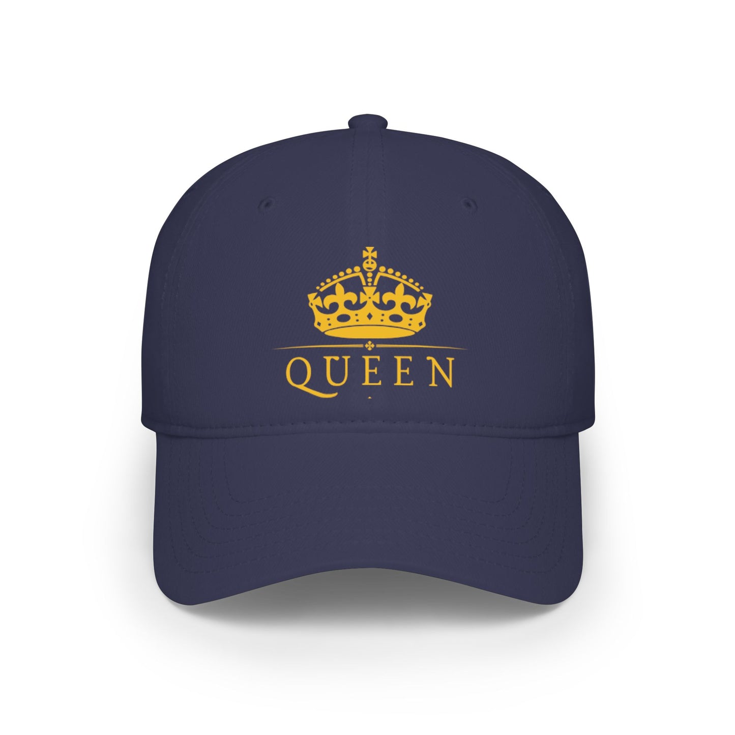 Queen Crown Baseball Cap — Red Low Profile Hat with Gold "QUEEN" Text